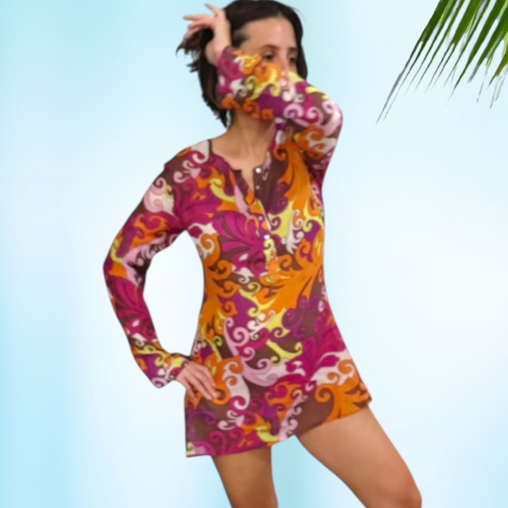 Athleta “ Tear Away B4 U Play” Colorful Swirl Color Swim Cover-Up Tunic